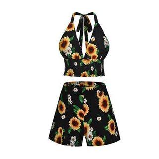 Set: Sunflower Print Camisole + Sunflower Print Shorts