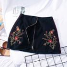 Embroidered Zip Skirt
