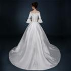 Sequined Off Shoulder 3/4 Sleeve Wedding Ball Gown