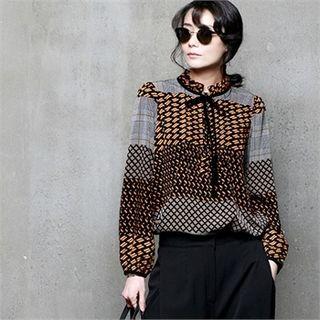 Tie-neck Multi Pattern Blouse