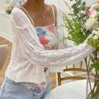 V-neck Sheer Cable-knit Cardigan