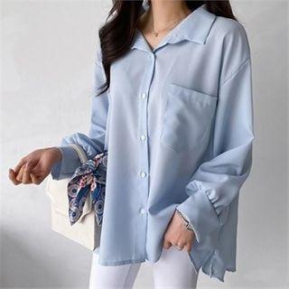 Balloon-sleeve Pocket-front Blouse