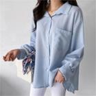 Balloon-sleeve Pocket-front Blouse