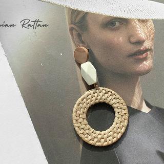 Rattan Hoop Statement Earrings Beige - One Size