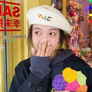 Embroidered Beret Hat White - One Size