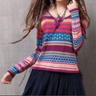 Patterned Lace-up Sweater