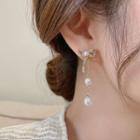 Bow Rhinestone Faux Pearl Dangle Earring 1 Pair - Gold - One Size