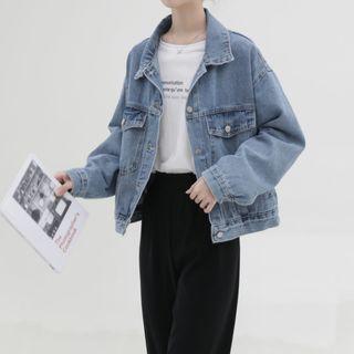 Cropped Denim Jacket Washed Blue - One Size
