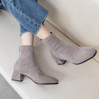 Square Neck Block Heel Short Boots