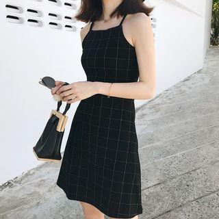 Spaghetti-strap Window Pane A-line Dress