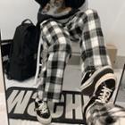 Plaid Straight Leg Pants Black & White - One Size