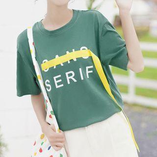 Contrast Strap Lettering Short-sleeve T-shirt