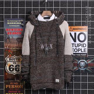 Lettering Two-tone Chunky Knit Hoodie