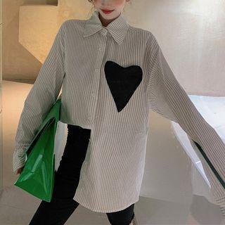 Heart Applique Striped Shirt