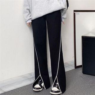 Contrast Trim Front-slit Wide Leg Pants