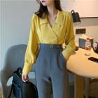 Double-breasted Chiffon Shirt / High Waist Straight-cut Pants
