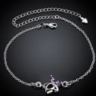 Fashion Elegant Hollow Butterfly Anklet With Purple Cubic Zircon Silver - One Size