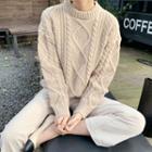 Crew-neck Wool Blend Cable-knit Sweater