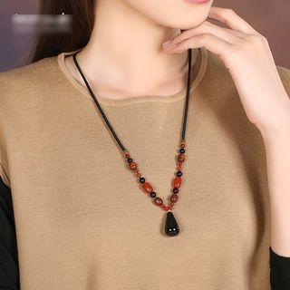 Bead Pendant String Necklace Black & Red - One Size
