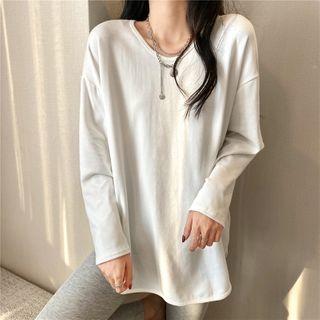 Long-sleeve T-shirt Fleece Lining - White - One Size