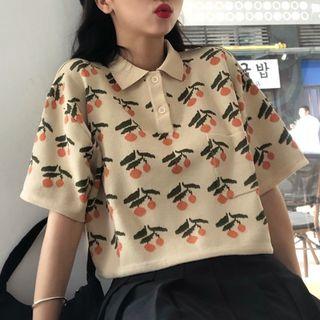 Short-sleeve Patterned Knit Polo Shirt