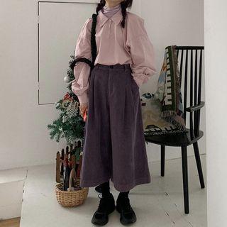 Long-sleeve Turtle-neck T-shirt / Shirt / Corduroy Wide-leg Pants