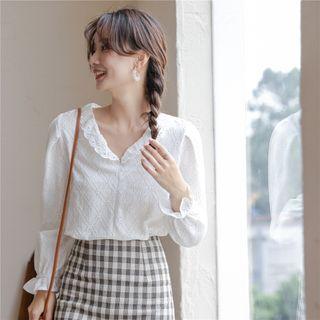 Bell-sleeve Eyelet Trim Blouse