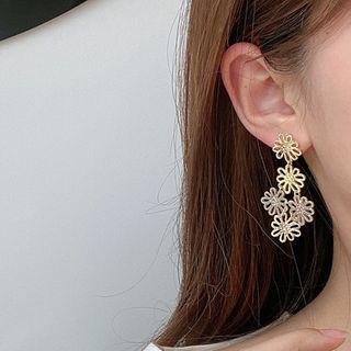 Flower Alloy Dangle Earring 1 Pair - S925 Silver Needle - Earring - Gold - One Size