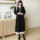 Contrast-trim Buttoned Top & Long Skirt Set