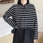 Long Sleeve Striped Cropped Polo Shirt