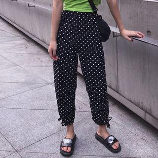 Short-sleeve Cut Out T-shirt / Dotted Harem Pants