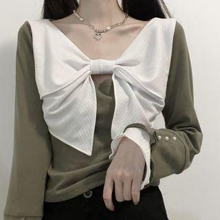 Contrast Bow Cropped T-shirt