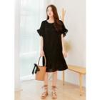 Short-sleeve Frill-edge Long Dress