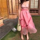 High-waist Mesh A-line Dress Pink - Skirt - One Size