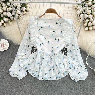 Round Neck Embroidered Blouse White - One Size