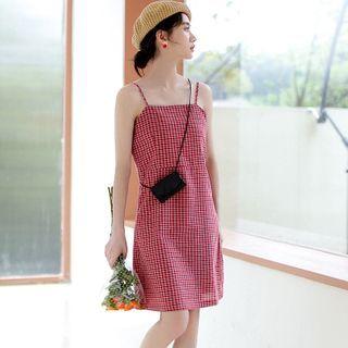 Plaid Spaghetti Strap Shift Dress Red - One Size