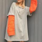Mock Two-pierce Lettering Long-sleeve T-shirt