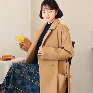 Notched-lapel Pocket-detail Long Coat