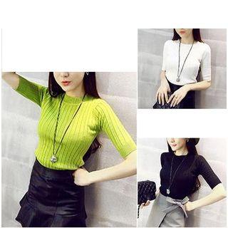 Elbow-sleeve Crew-neck Top