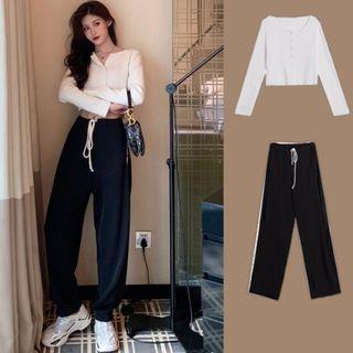 Set : Cropped Top + Wide-leg Sweatpants