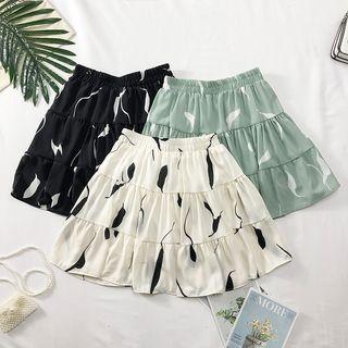 Elastic-waist Printed A-line Skirt