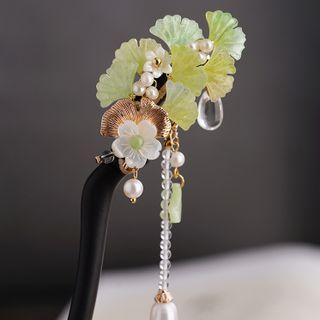 Flower Leaf Wooden Hair Stick Light Green - One Size