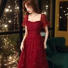 Short-sleeve Mesh A-line Evening Gown / Cocktail Dress