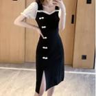 Puff Sleeve Frog-button Shift Dress