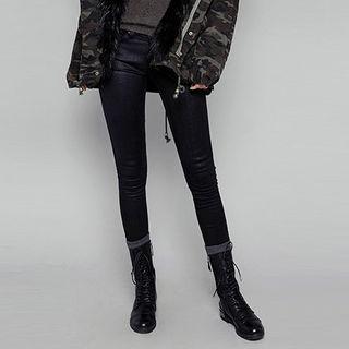 Fray-hem Coated Skinny Jeans