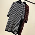 Long-sleeve Striped Mock-neck Knit Dress