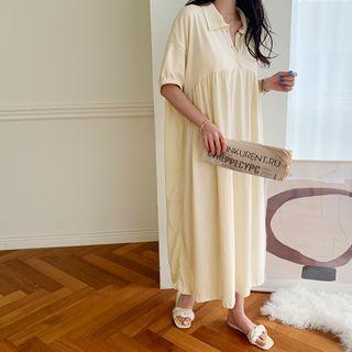 Shirred Long Polo Shirtdress