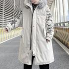Padded Faux Fur Trim Lettering Print Zip Jacket