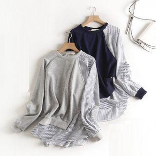 Striped Panel Plain Sweatshirt