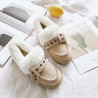Faux-fur Trim Grommet-accent Loafers
